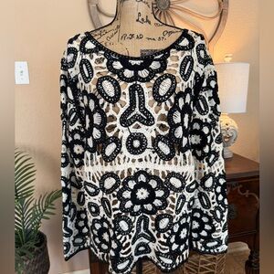 Cato Crotched Black and Ivory Floral Top